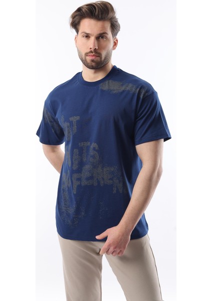 Lacivert Baskılı Erkek T-Shirt E7115 fiyatları