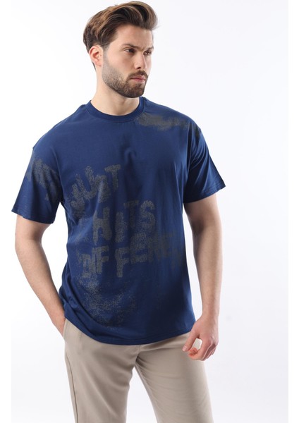 Lacivert Baskılı Erkek T-Shirt E7115 fırsatları