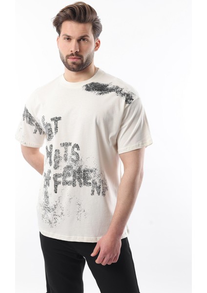 Ekru Baskılı Erkek T-Shirt E7115