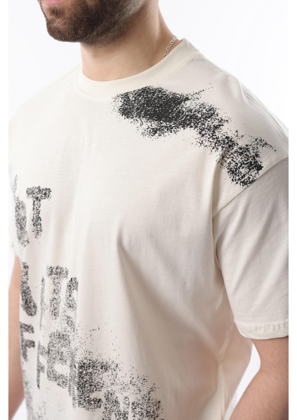 Ekru Baskılı Erkek T-Shirt E7115