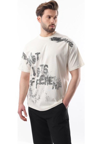 Ekru Baskılı Erkek T-Shirt E7115
