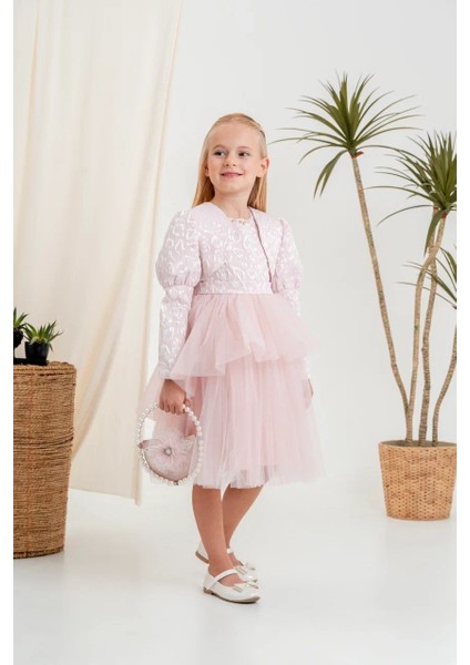 Kız Çocuk Elbise Ceketli Tüllü Çantalı