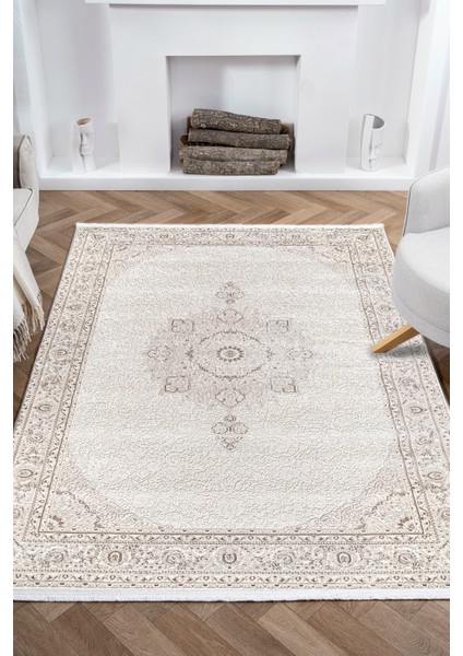Nazende NZ007 Bej Yumuşak Dokulu Salon Mutfak Koridor Oturma Odası Yolluk Halı Makine Halısı
