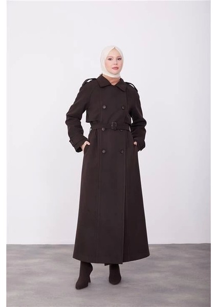 Seyyar Apoletli Tam Kruvaze Manto 23K8613 Acı Kahve
