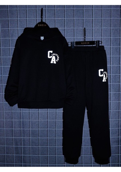 Unısex Siyah Kapşonlu Oversize Esofman Takımı