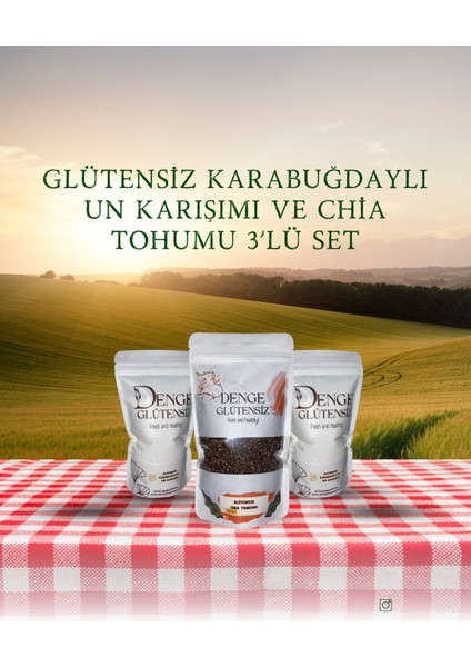 Denge Glutensiz Karabuğdaylı Un Karışımı ve Chia Tohumu 3'lü Set