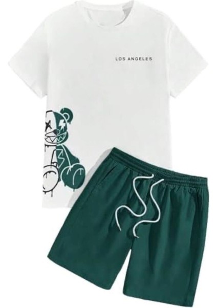 Los Angels Baskılı Ünisex Yazlık T-Shirt ve Şort Takımı