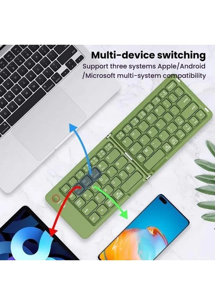 B023 Iki Katlanır Taşınabilir Mini Kablolu Bluetooth Klavye (Yurt Dışından)