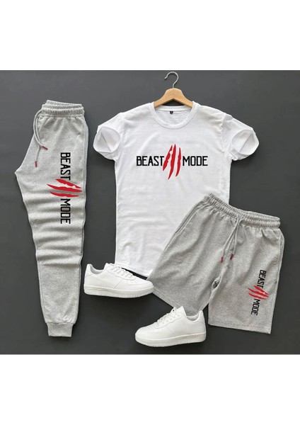 3'lü Unisex Kombin Smile Baskılı T-Shirt, Şort ve Eşorfman Kombin fiyatları