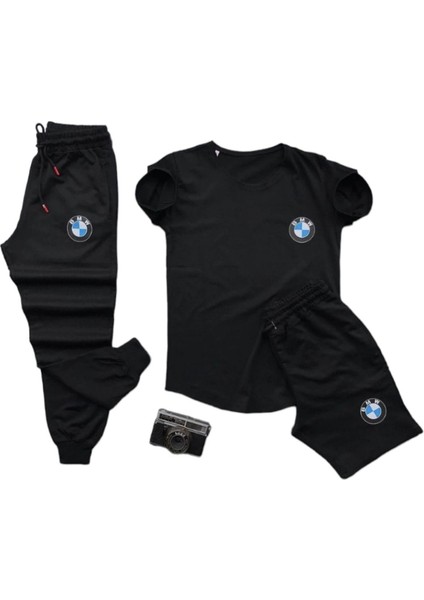 Bmw Baskılı Original Ünisex Yazlık T-Shirt ve Eşofman Altı 3 Li Set Combin Takım