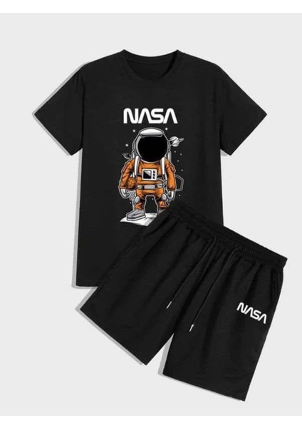 Unısex Nasa Astronot Baskılı Tişört Şort Takımı