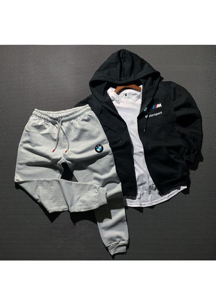 Bmw Fermuarlı Ceket ve Kışlık Eşofman 2'li Kombin