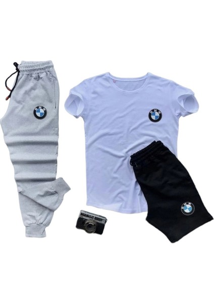 Bmw Baskılı Ünisex Yazlık T-Shirt ve Eşofman Altı 3 Li Set Combin Takım