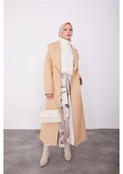 Önü Bağlamalı Giagonel Dokulu Manto 23K8611 Bej