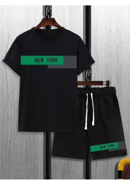 Unısex New York Baskılı Tişört Şort Takımı