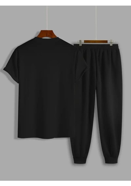 Oversize Gülen Yüz Baskılı Original Ünisex Yazlık T-Shirt ve Eşofman Altı 2 Li Set Combin Takım