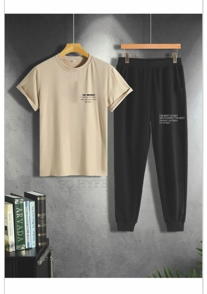 Oversize The Happiest Baskılı Erkek Eşofman Takımı Sohype