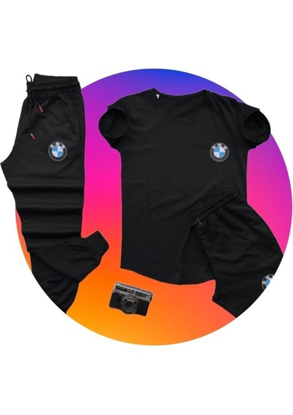 Bmw Baskılı Original Ünisex Yazlık T-Shirt ve Eşofman Altı 3 Li Set Combin Takım