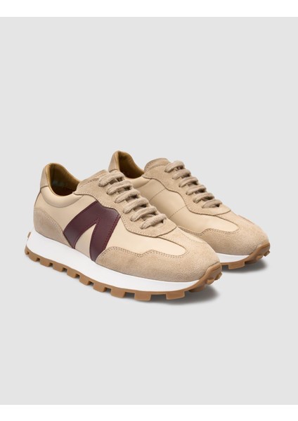 %100 Hakiki Deri Bej Kadın Sneaker