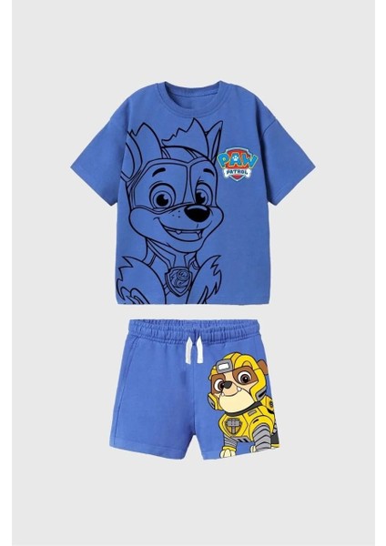 Yeni Sezon Erkek Çocuk Paw Patrol Baskılı Mavi Renk Alt-Üst Şortlu Takım