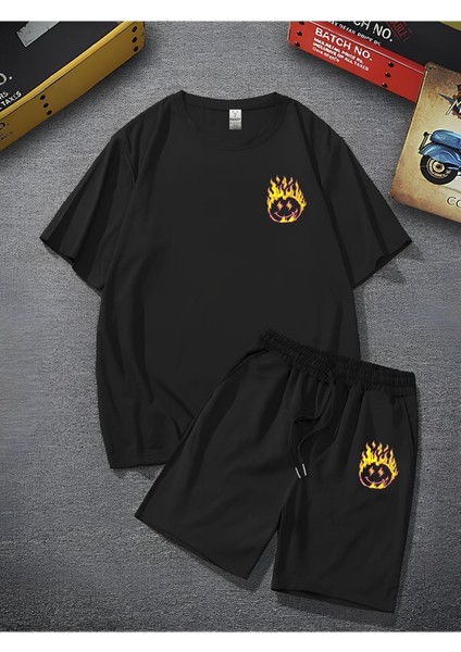 Unisex Baskılı Oversize Bol Kalıp T-Shirt Şortlu - Alt Üst Ikili Takım