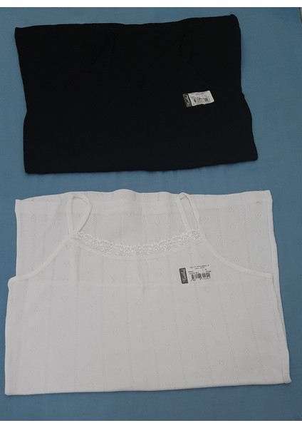Kadın Jakarlı Ince Askılı Atlet 2'li Paket L-XL Siyah-Beyaz Renk