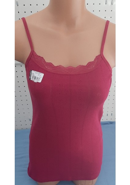 Kadın Jakarlı Ince Askılı Atlet 2'li Paket L-XL Beyaz-Vişne Renk