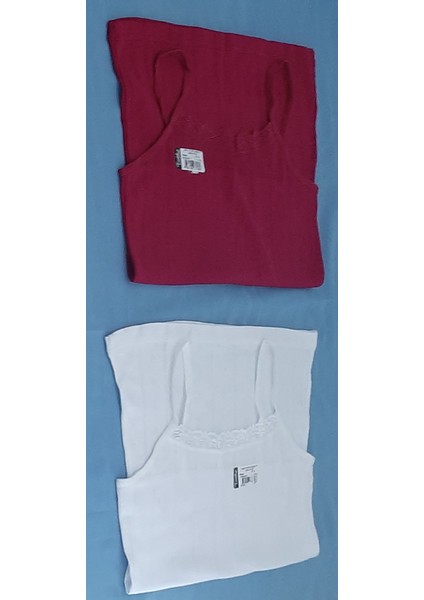 Kadın Jakarlı Ince Askılı Atlet 2'li Paket L-XL Beyaz-Vişne Renk modelleri