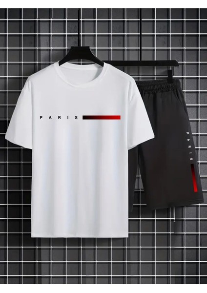 Oversize T-Shirt Paris Baskılı Ünisex Yazlık T-Shirt ve Şort 2 Li Set Combin Takım fiyatları