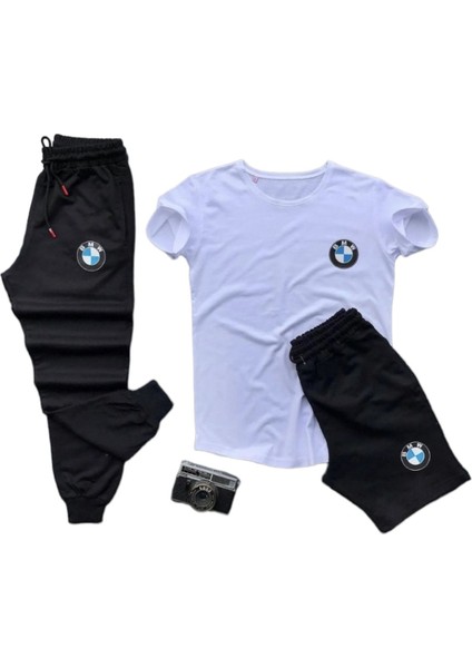 Bmw Baskılı Ünisex Yazlık T-Shirt ve Eşofman Altı 3 Li Set Combin Takım