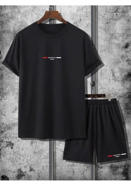 Unısex Give Me Power Baskılı Tişört Şort Takımı