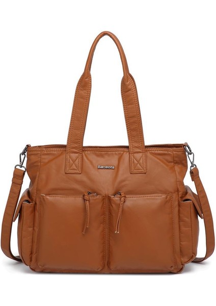 Yıkama Deri Omuz Askılı Kadın Çantası 21K Barcelona 1927