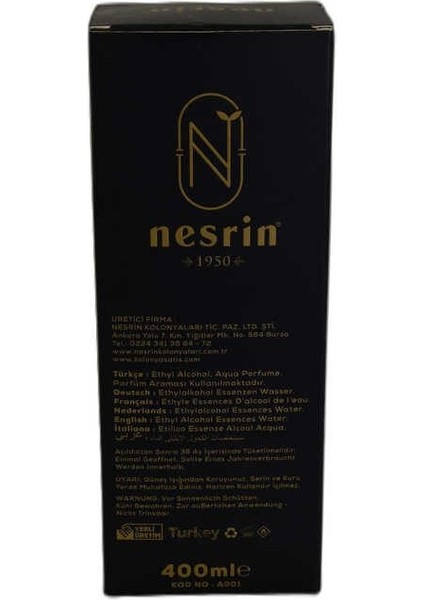 Amber Kolonyası 80 Derece Özel Seri Kutulu Pet Şişe 400 ml - Eau De Cologne