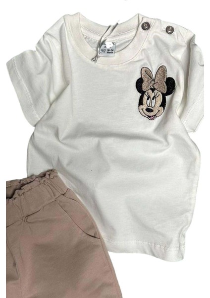 Kız Bebek Ördek Işlemeli Yazı Detaylı Kahverengi Şortlu Takım fiyatları