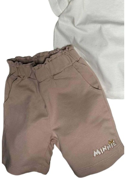 Kız Bebek Ördek Işlemeli Yazı Detaylı Kahverengi Şortlu Takım modelleri