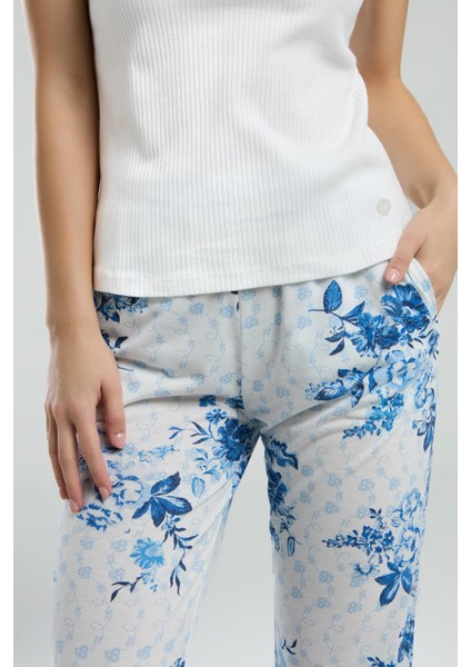 Üst Kaşkorse Düz Renk, Alt Çiçek Baskılı Cepli Büyük Beden Pijama Takım fırsatları