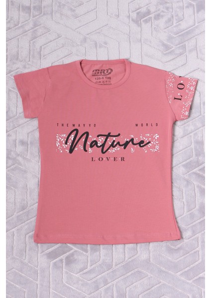Kız Çocuk Tshirt Nature Baskılı Bisiklet Yaka E12
