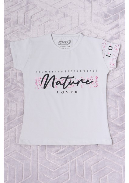Kız Çocuk Tshirt Nature Baskılı Bisiklet Yaka E12