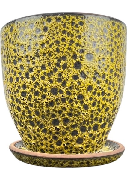 Solina Hardal Sarı Çift Sırlı Iç ve Dış Mekan Kullanımlı Toprak Terrakota Tabaklı Saksı