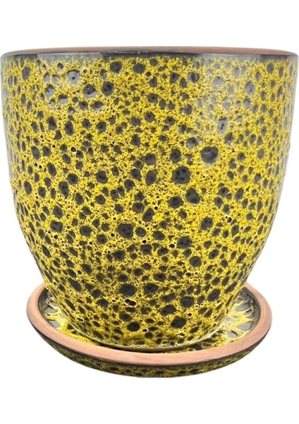 Solina Hardal Sarı Çift Sırlı Iç ve Dış Mekan Kullanımlı Toprak Terrakota Tabaklı Saksı fiyatları