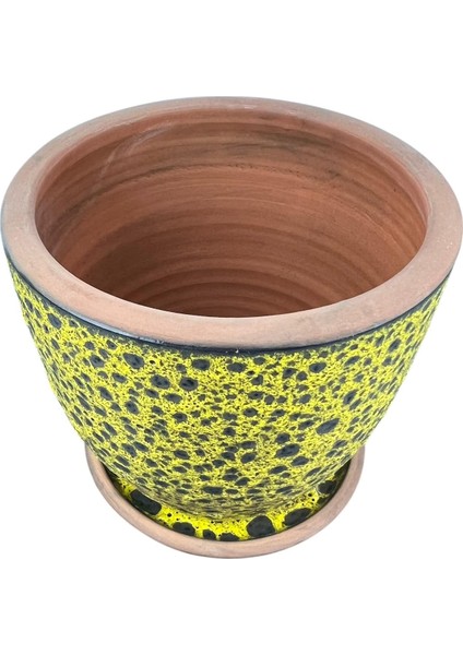 Solina Hardal Sarı Çift Sırlı Iç ve Dış Mekan Kullanımlı Toprak Terrakota Tabaklı Saksı modelleri