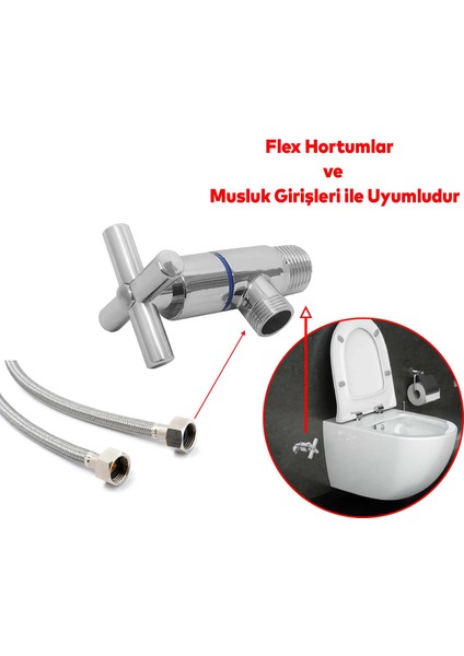 Ara Musluk Klozet Çevirmeli Taharet Musluğu Alafranga Flex Hortum Bağlantı Metal Rezervuar Wc