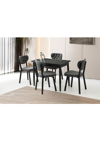 Mini 60 x 100 Milano Koyu Gri Mdf Ortadan Açılır Masa 4 Adet Simge Sandalye