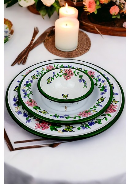 13-24-30 No 3'lü Emaye Yemek Tabağı, Tabak Servis, Yemek, Kamp Piknik, Çeyiz, Hediye
