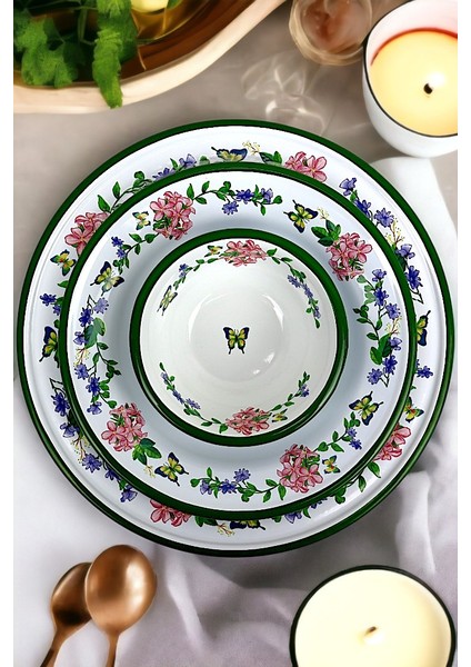 13-24-30 No 3'lü Emaye Yemek Tabağı, Tabak Servis, Yemek, Kamp Piknik, Çeyiz, Hediye fiyatları