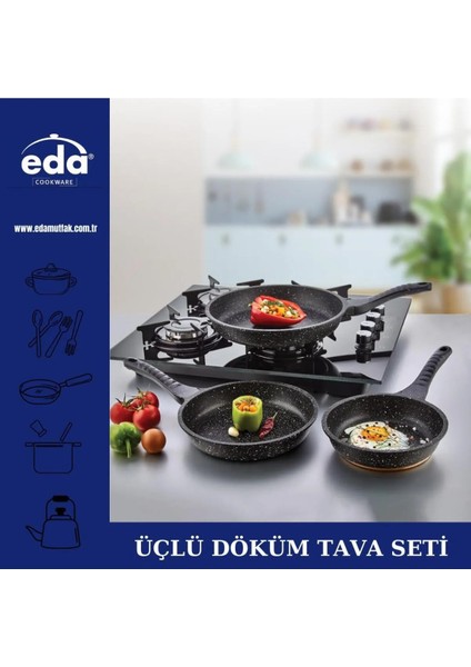 Granit Döküm Tava Seti 20-24-28 Siyah