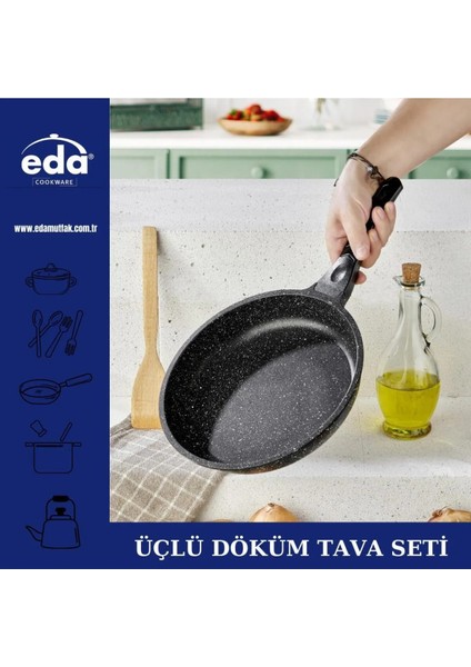 Granit Döküm Tava Seti 20-24-28 Siyah