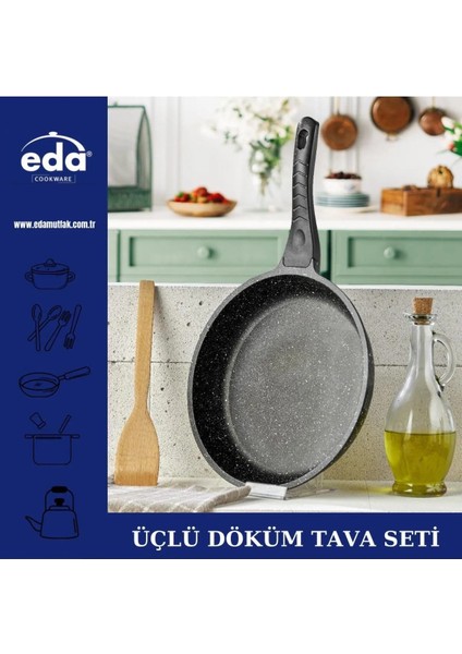 Granit Döküm Tava Seti 20-24-28 Siyah