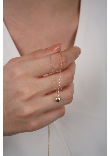 14 Ayar Altın Bombeli Minik Kalpli Kolye modelleri