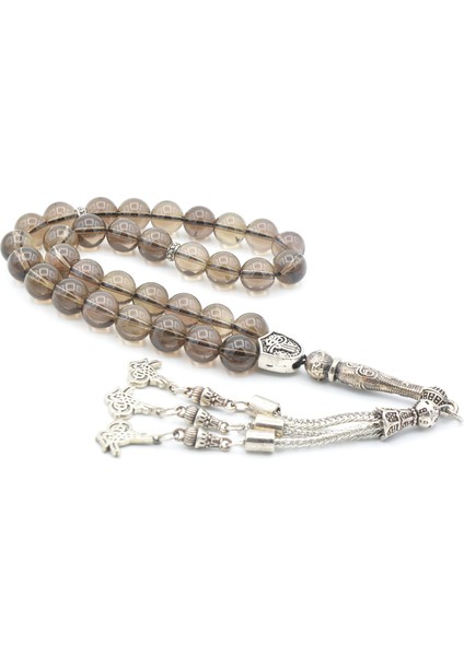 Hakiki Doğal Iri Boy Dumanlı Kuvars Taşı Tesbih 10 mm